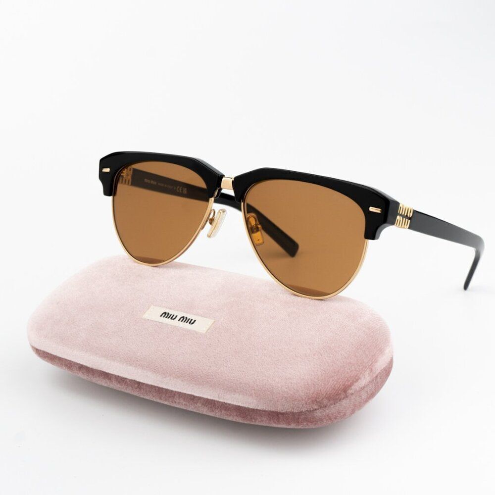 NEW Miu Miu MU09ZS 1AB2Z1 RUNWAY Black Brown Browline Unisex Sunglasses